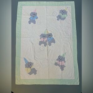 Beautiful antique hand stitched elephant baby quilt 37 x 53”